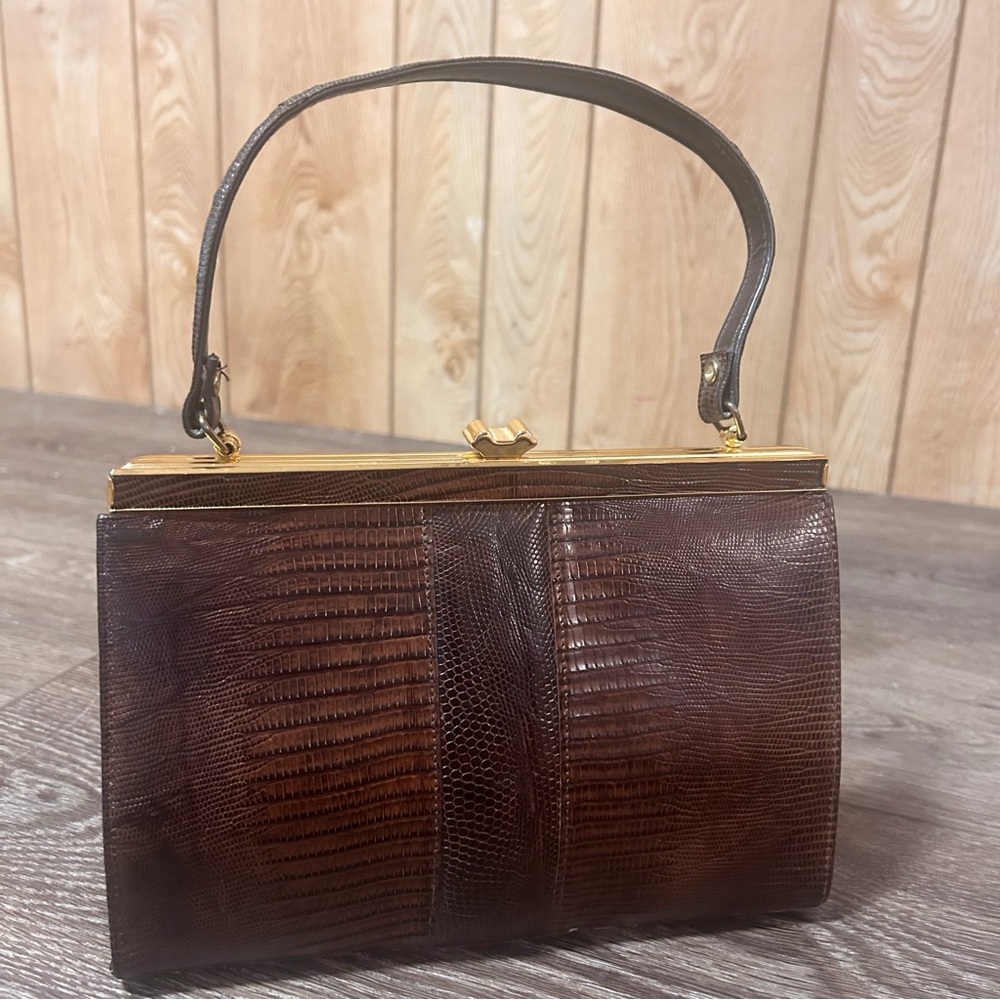 Vintage Snakeskin Clutch with gold hardware and snap closure